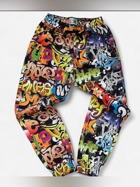 Graffiti Print Jogger Pants - Multicolor size M